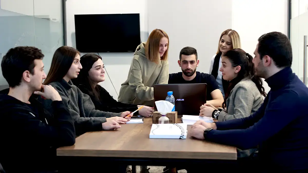 Our expert digital marketing team collaborating at a strategy meeting